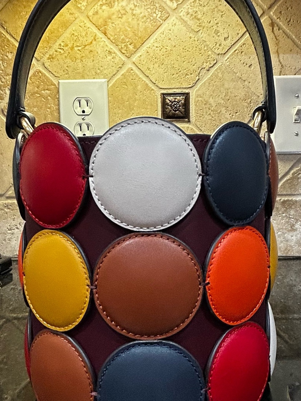 Kate Spade Multicolor Circle Appliqué Bucket Bag - Burgundy - Picture 3 of 15